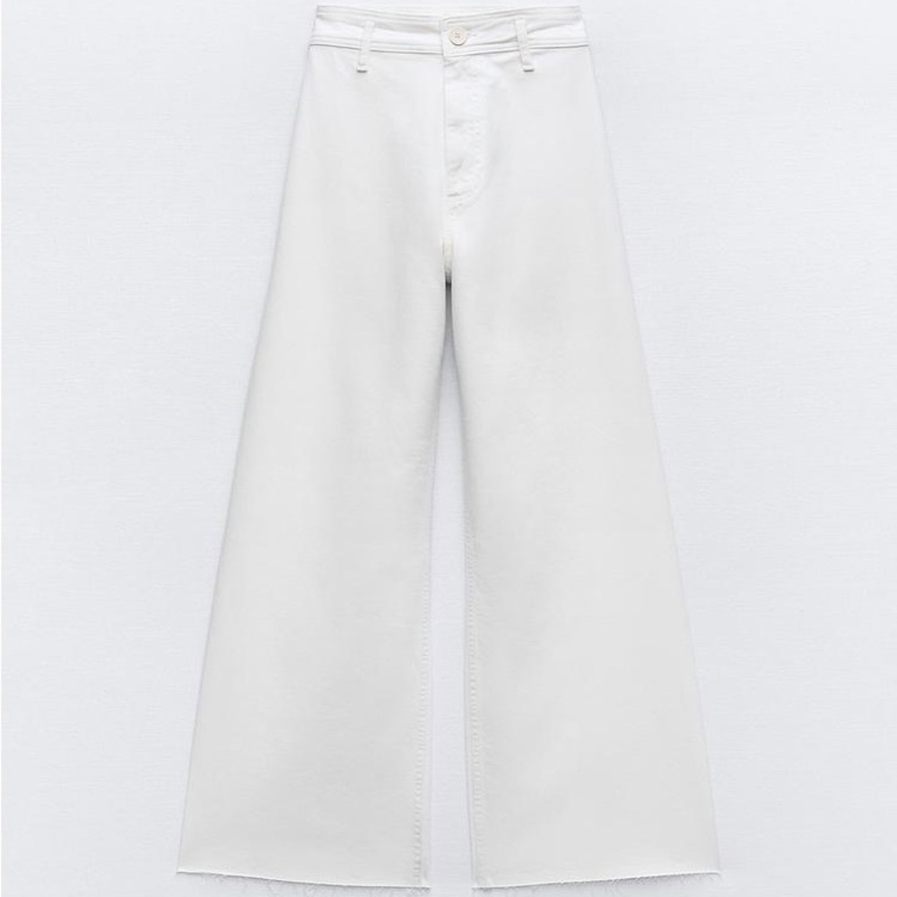 Zara White HIGH WAIST MARINE STRAIGHT POCKET JEANS
